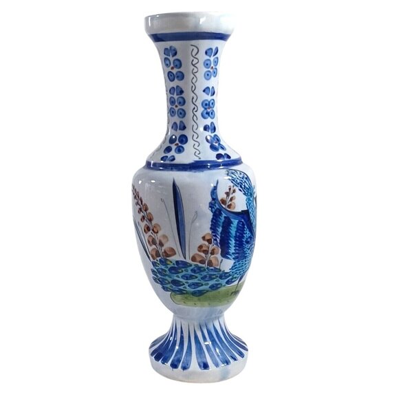 Vintage 15"  Hand-Painted Signed Tonala Mexico Pottery Vase With Peacock - Picture 8 of 12